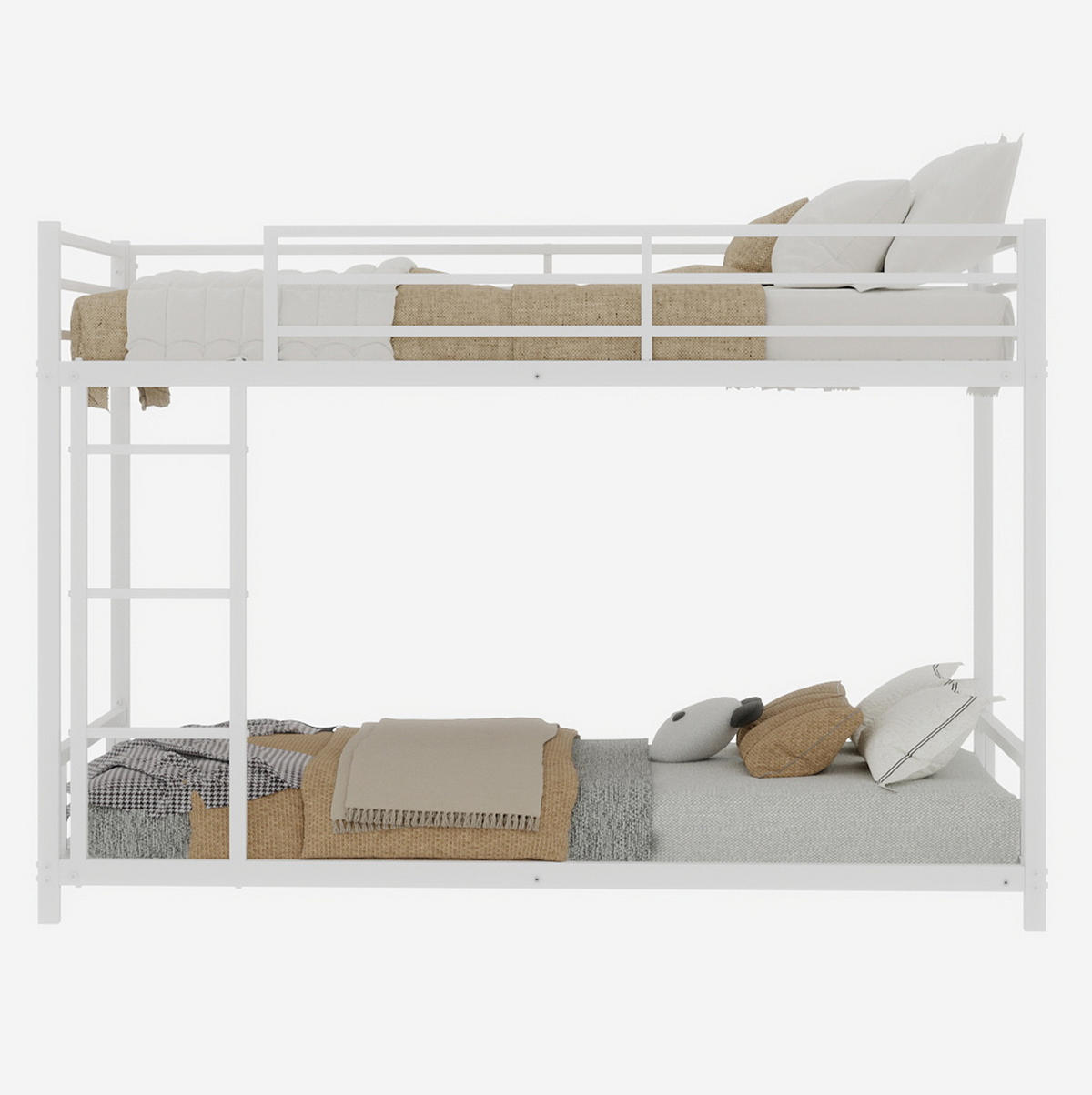 ETAGENBETT 90/180 cm Weiß aus Eisen mit Leiter und Geländer - Weiß, Metall (90/200cm) - OKWISH