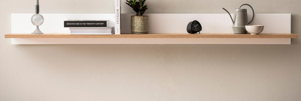 WANDBOARD weiß matt, Evoke Eiche, Wandregal 180 cm - Eichefarben/Weiß, Holzwerkstoff (180/20/20cm) - Furn.Design