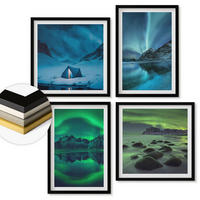 WANDBILDER 4er-Set - 50x50 cm & 40x60 cm Schwarzer Rahmen - Winterlandschaft mit Nordlichtern - Schwarz, Kunststoff (50/50cm) - ArtPrintCave