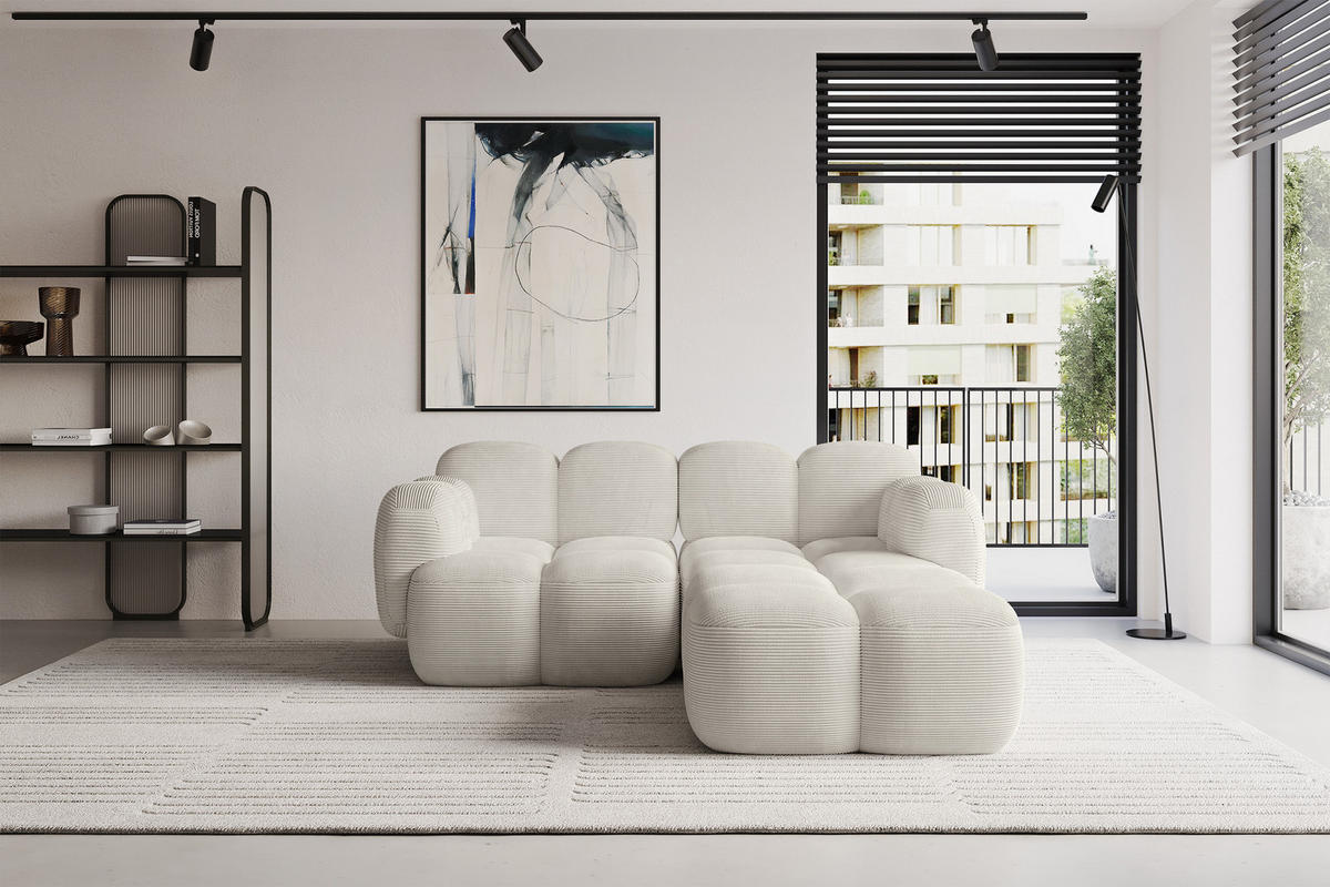 ECKSOFA modulares Sofa Rechts Miko-L1 214x205x75 Creme Cord - Schwarz/Mokka, Holzwerkstoff/Kunststoff (214/205cm) - ALTDECOR