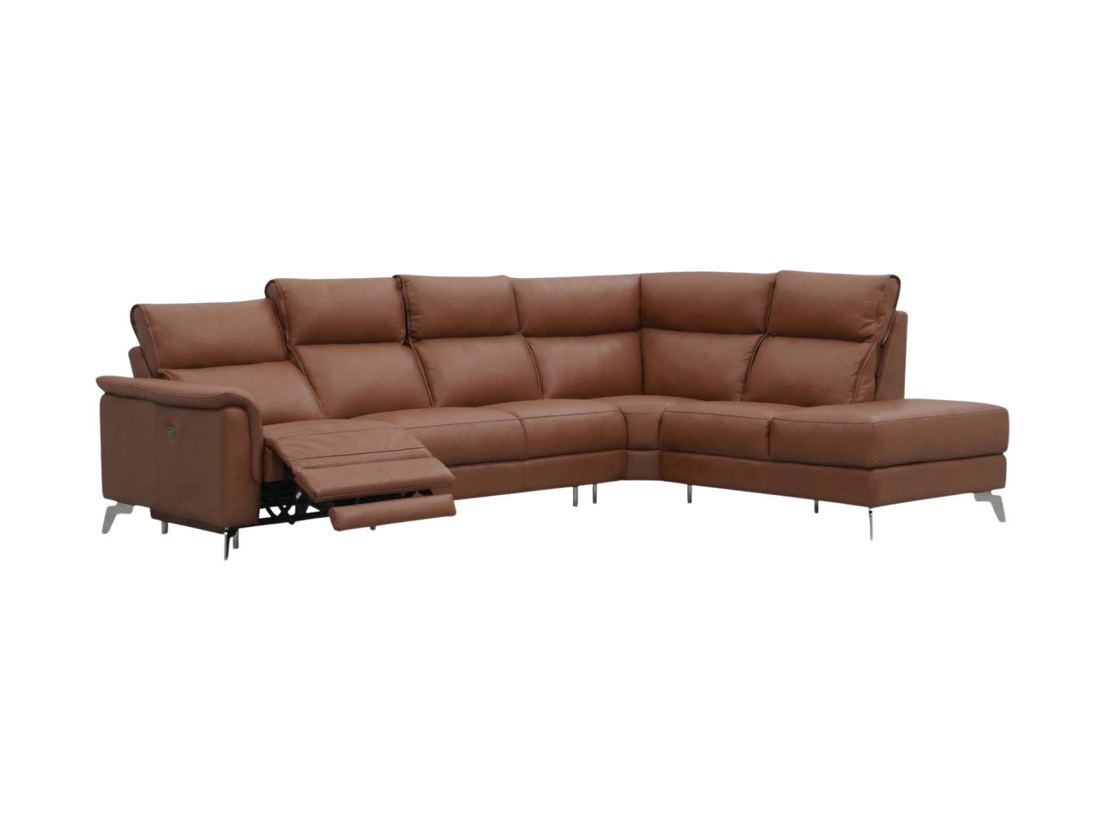 ECKSOFA Borea Echtleder mit 1 x Relaxfunktion Cognacbraun - Cognac, Leder/Metall (310/220cm)