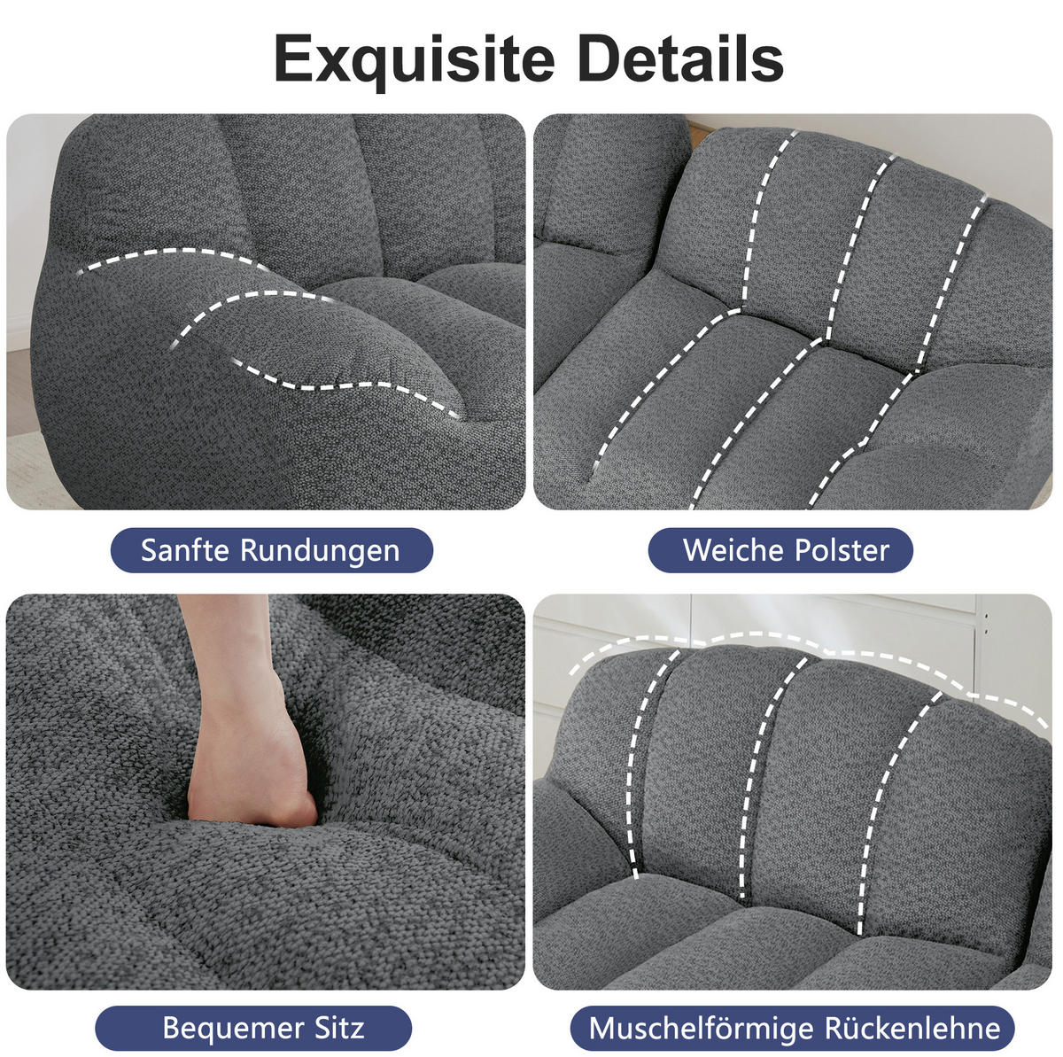 ECKSOFA 288/165/79 grau aus Fleece mit Ottoman und modularem Aufbau - Grau, Textil (165/288cm) - OKWISH