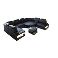 WOHNLANDSCHAFT Asti U Mini - Blau/Schwarz, Leder (352/93/280cm) - Sofa Dreams