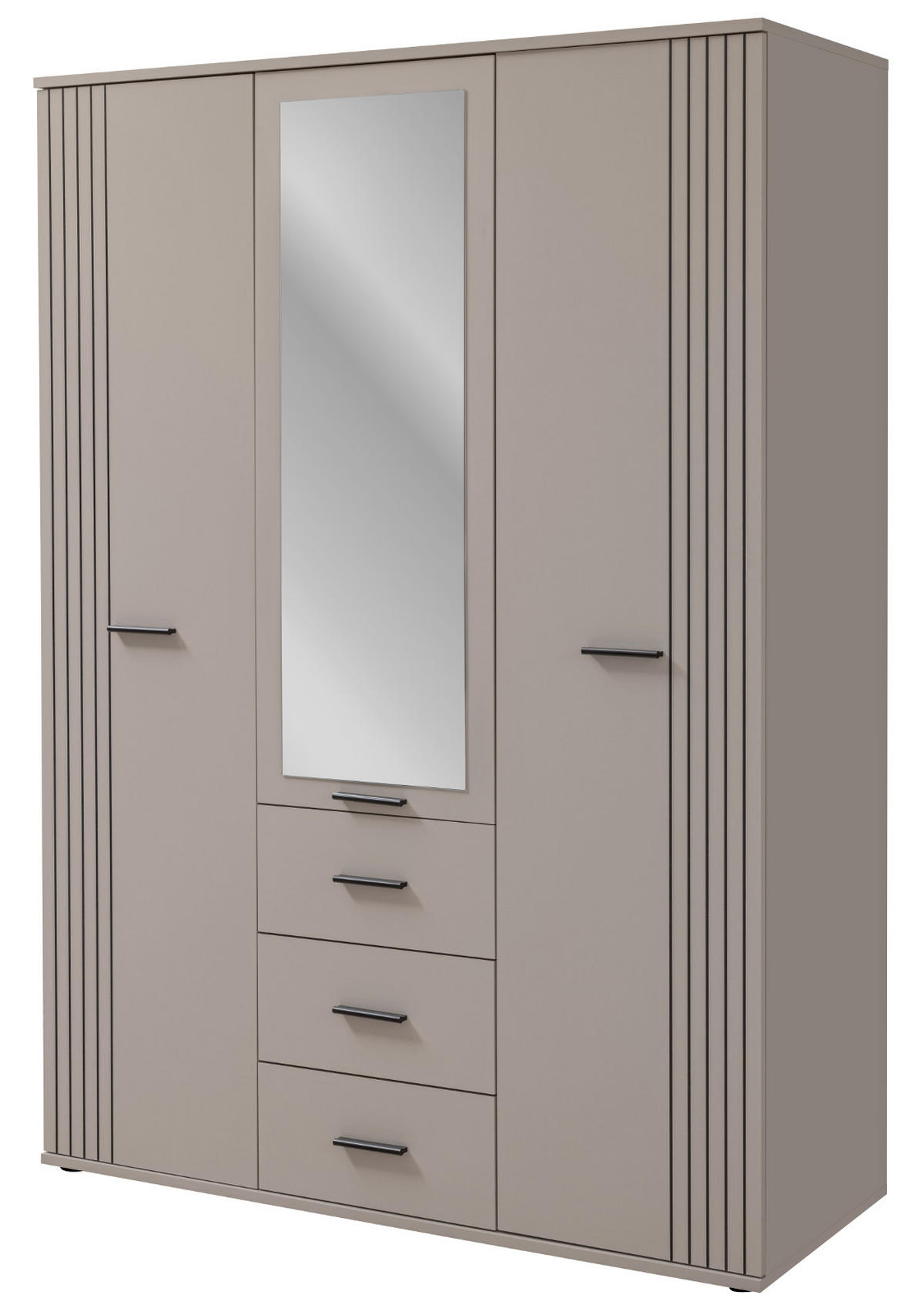 KLEIDERSCHRANK Kaschmir 3-türig 135 x 190 cm, Drehtürenschrank mit Spiegel - Kaschmir/Schwarz, Holzwerkstoff/Kunststoff (135/190/55cm) - Inn.Furn