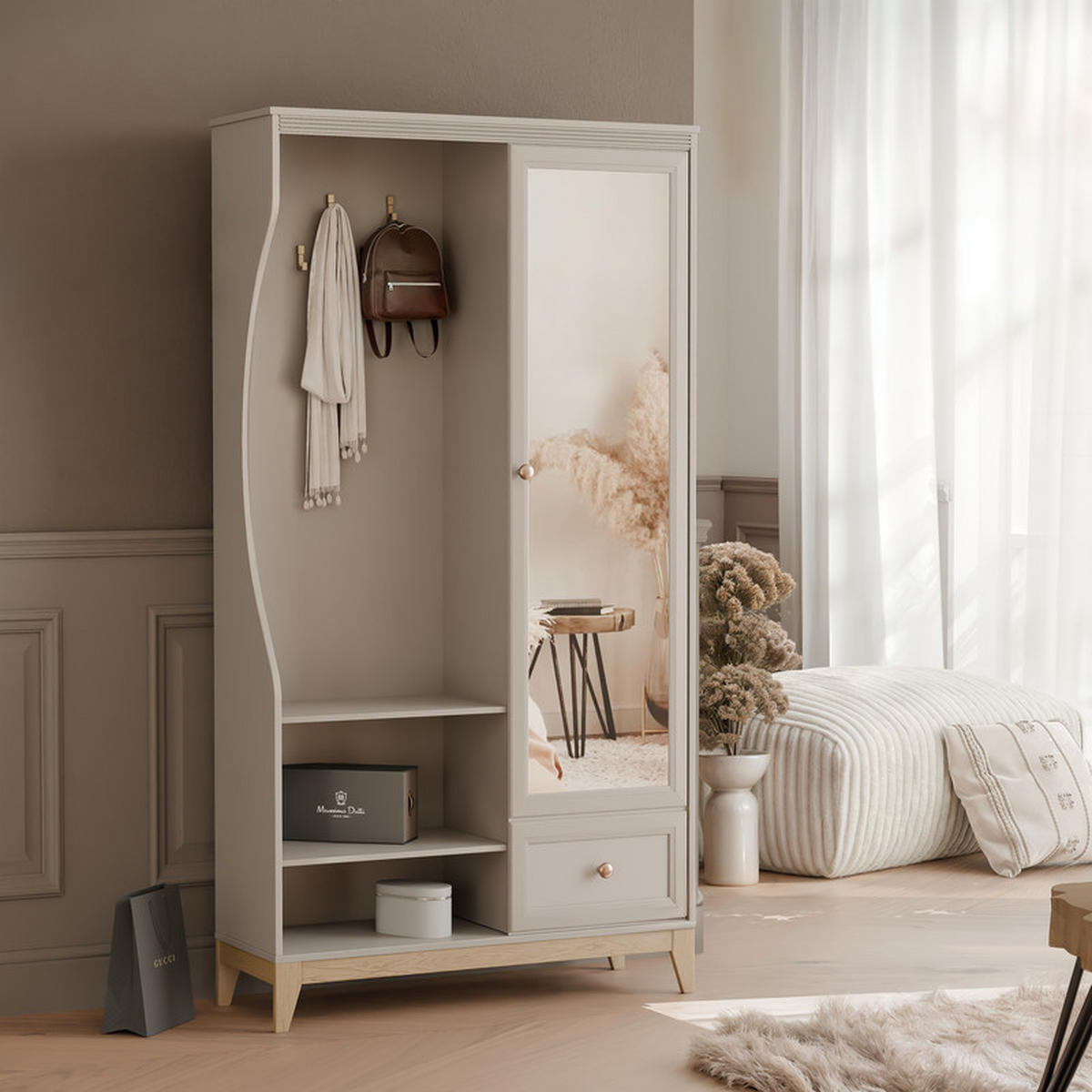 GARDEROBENSCHRANK DIUNA in 100/35/193 cm Kaschmir - Kaschmir/Roségold, Holz/Holzwerkstoff (100/193/35cm) - Idohome