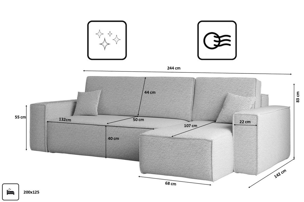 ECKSOFA Mit Schlaffunktion Und Bettkasten L-Form BEST Stoff Abriamo Hellgrau Rechts - Hellgrau, Holz/Textil (244/142cm) - Kaiser Möbel