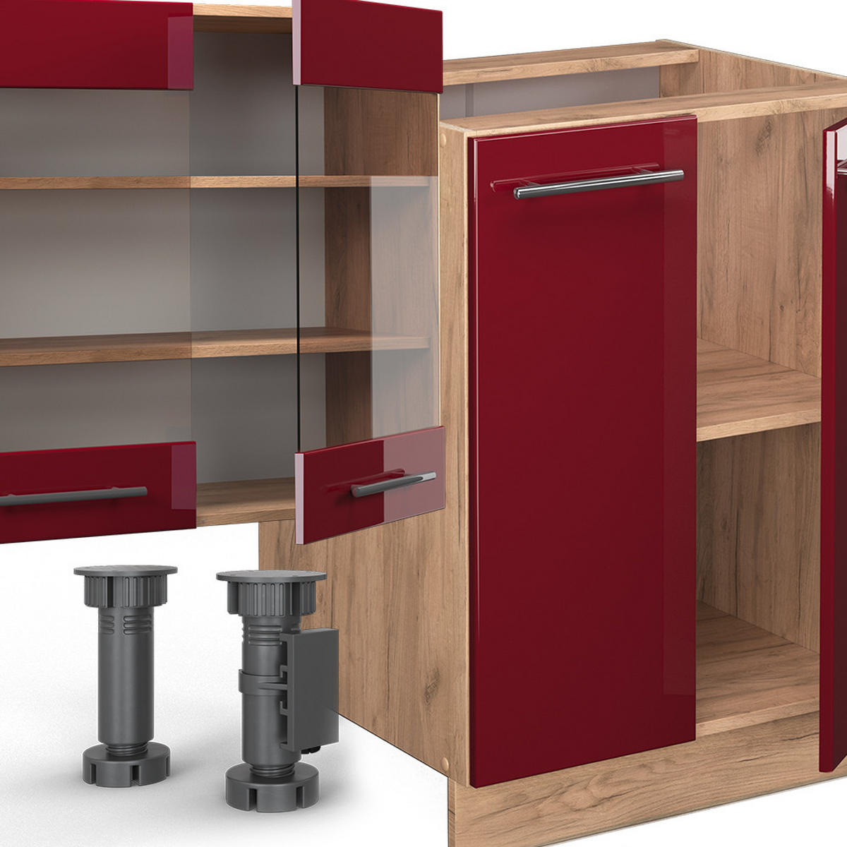 KÜCHENZEILE Fame-Line Bordeaux Hochglanz/Goldkraft Eiche 300 cm AP Anthrazit - Honigeiche/Bordeaux, Holzwerkstoff (300/81.6/60cm) - Vicco