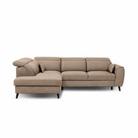 ECKSOFA mit Schlaffunktion & Bettkasten - Hellbraun/Schwarz, Holz/Textil (255/201cm) - Eltap