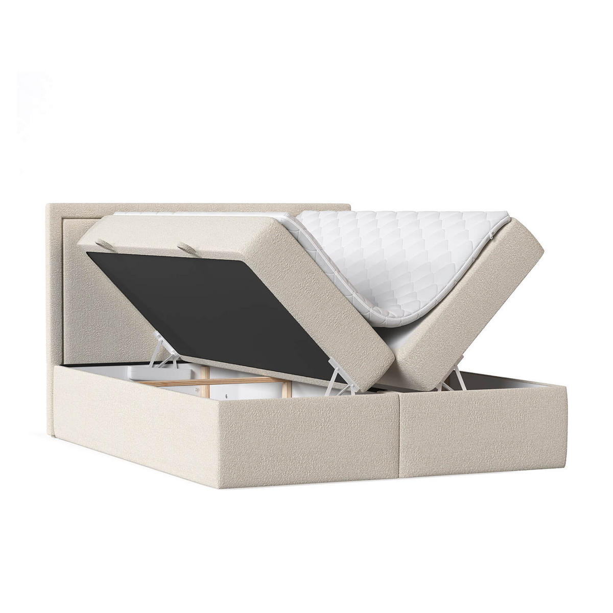 BOXBETT Jodan 200/200 cm Hellbeige im Baloo Stoff - Sandfarben/Schwarz, Holz/Holzwerkstoff (200/200cm) - AltaBeds