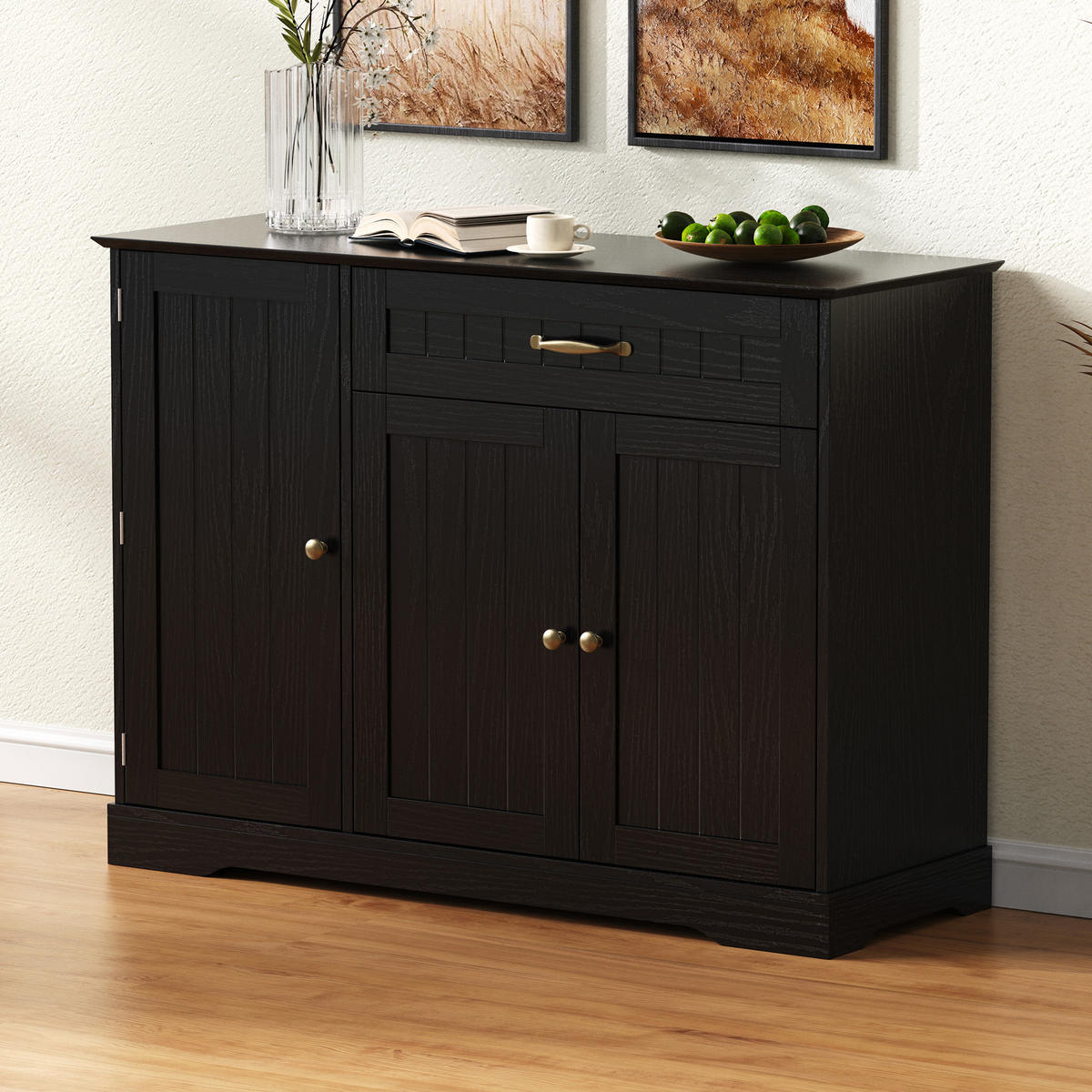 SIDEBOARD 107×40×83,4 cm aus MDF mit schwarzen Metallgriffen, schwarz - Schwarz, Holzwerkstoff (40/83.4/107cm) - Luhomfu