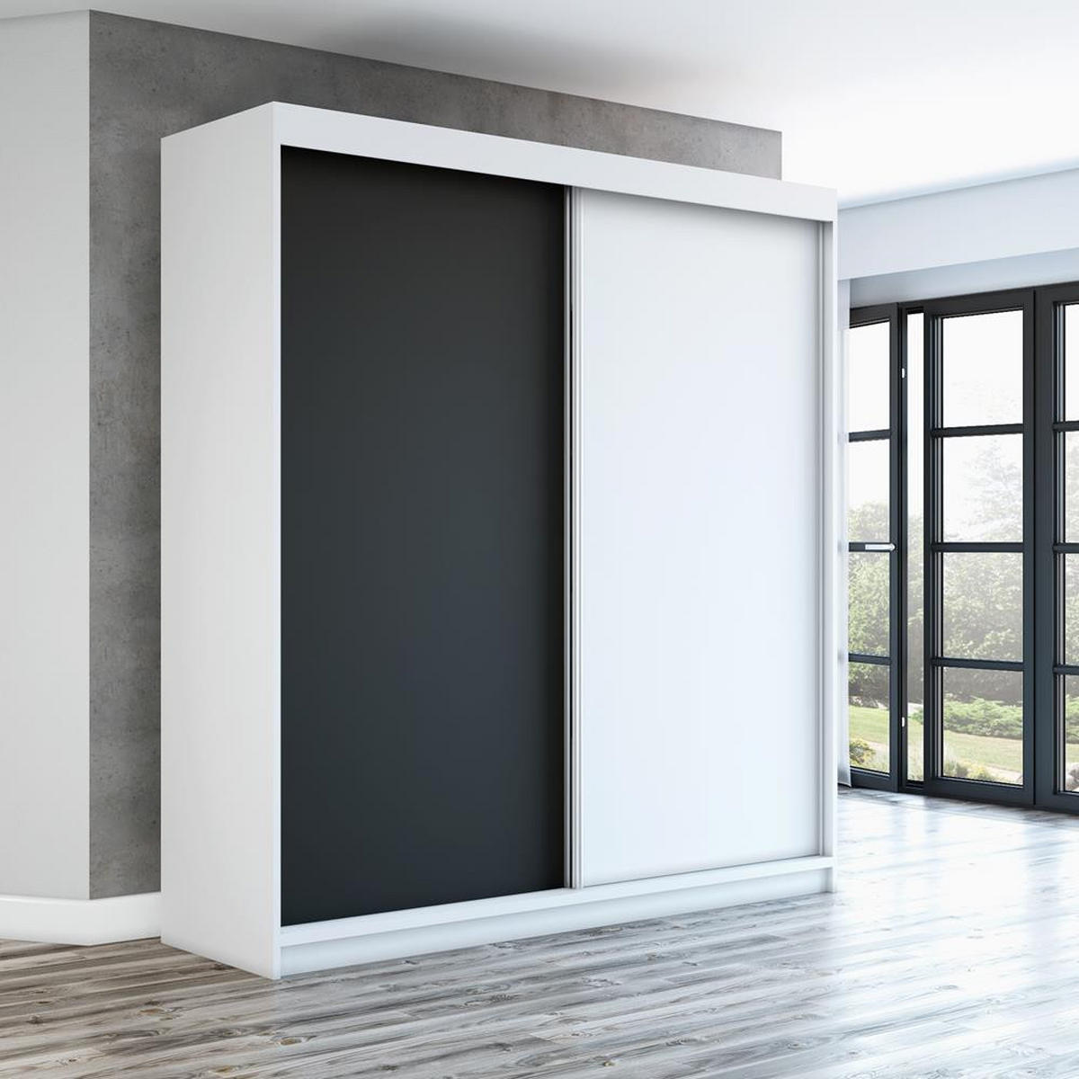 SCHWEBETÜRENSCHRANK 120 CM PAX Farbe: Weiß / schwarz / weiß - Schwarz/Weiß, Holzwerkstoff (120/215/59.5cm) - A&J MöbelLand