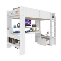 HOCHBETT 90/200 cm Weiß aus Kiefernholz und MDF mit Schreibtisch und LED-Beleuchtung - Weiß, Holz (90/200cm) - OKMYHOME