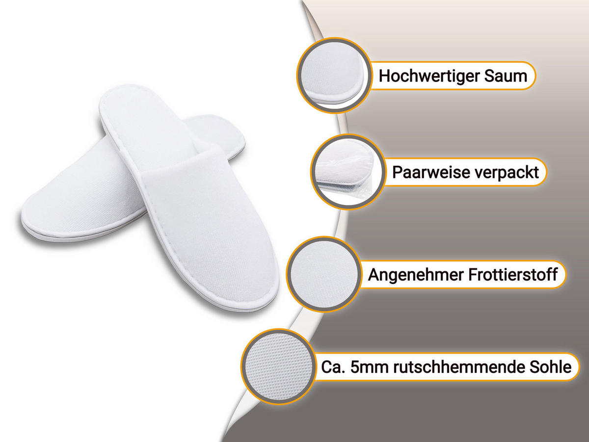FROTTIERSLIPPER, 10er-Set, Universalgröße, 100% Polyester, Weiß - Weiß, Textil (5/1/29cm) - Zollner