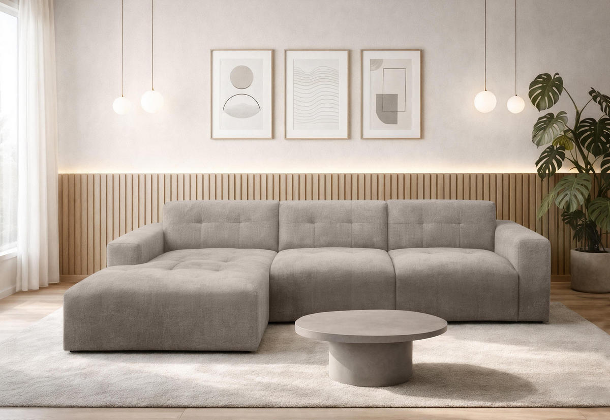 ECKSOFA L Form Corlu Beige 310/165/78 cm – stilvolle kleine Eckcouch Links - Beige/Schwarz, Kunststoff/Textil (310/165cm) - AX Living