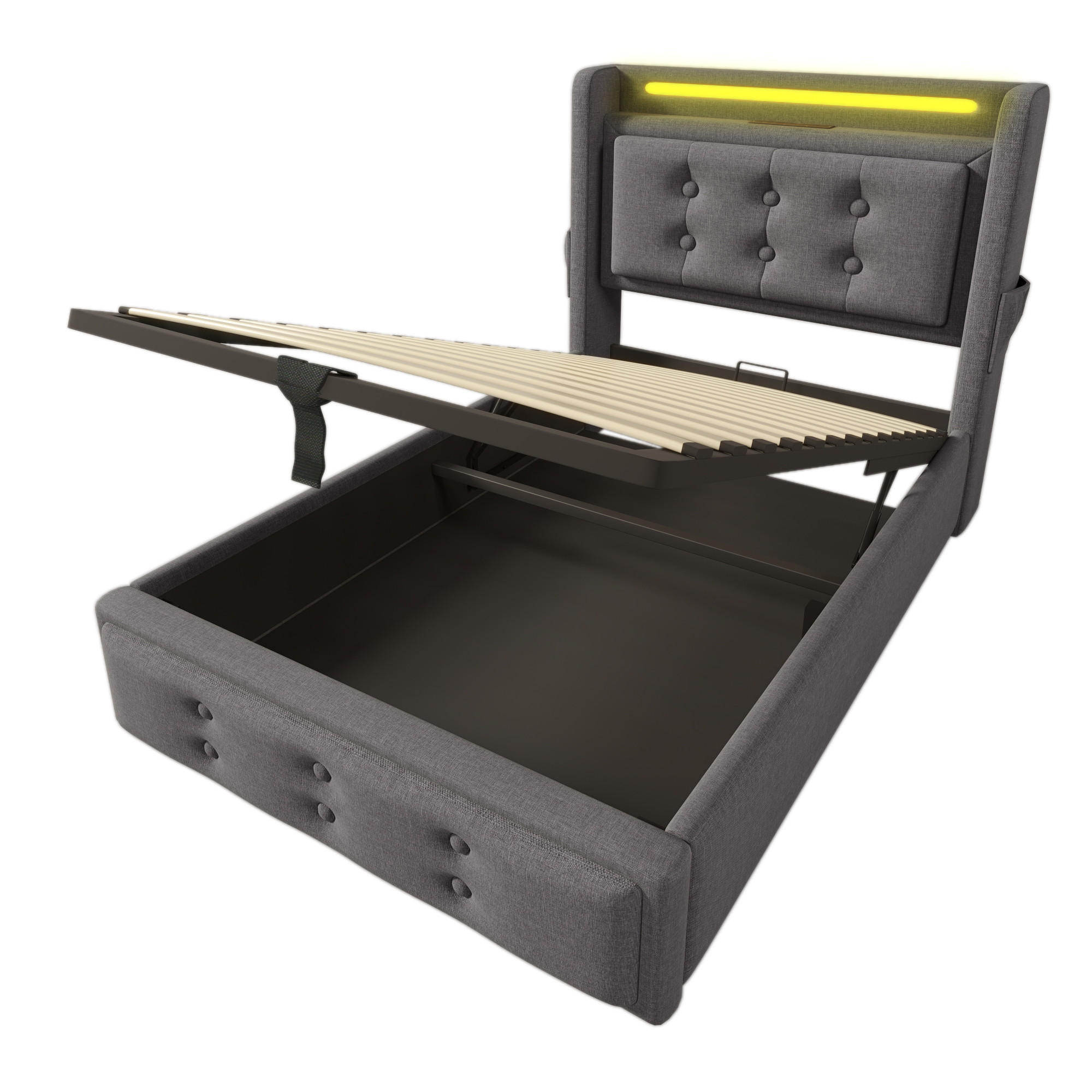 POLSTERBETT 90/200 cm Grau mit Led-Kopfteil und USB C Ladefunktion (Ohne Matratze) - Grau, Textil (90/200cm) - Oxeza