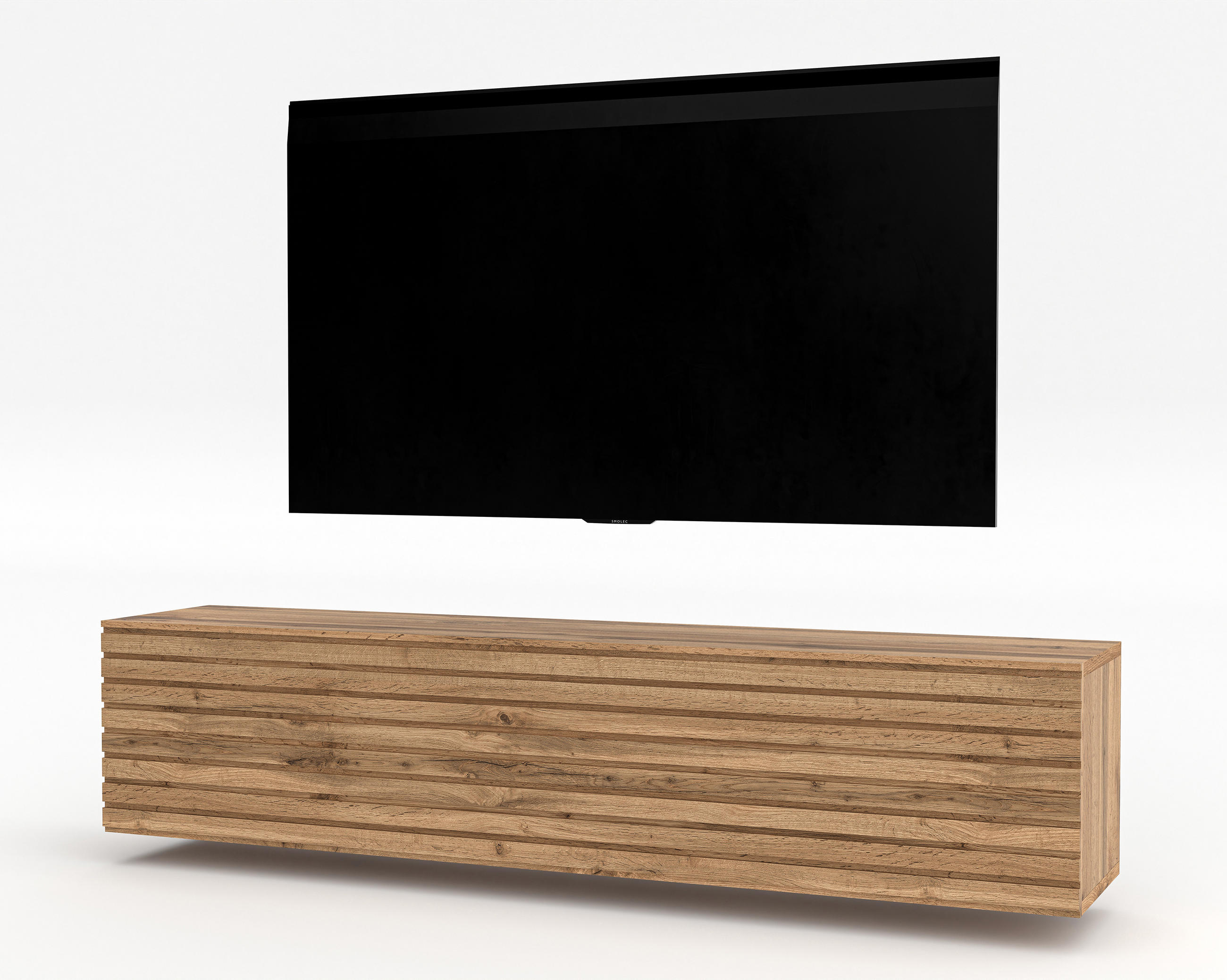 LOWBOARD ZIVOLLI 160 Wotan, Wotan Lamellen 160/34/40 cm – TV-Hängeschrank mit Lamellenfront - Hellbraun, Holzwerkstoff/Kunststoff (160/34/40cm) - AX Living
