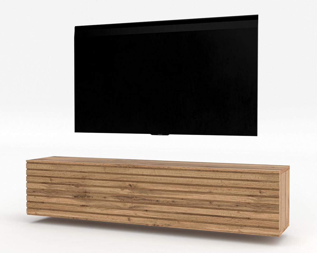 LOWBOARD ZIVOLLI 160 Wotan, Wotan Lamellen 160/34/40 cm – TV-Hängeschrank mit Lamellenfront - Hellbraun, Holzwerkstoff/Kunststoff (160/34/40cm) - AX Living