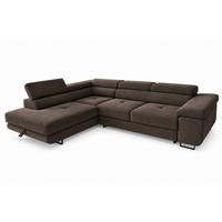 ECKSOFA Gustaw L Links, Cordbezug, Schlaffunktion, Braun - Braun, Textil (275/205cm) - KS Home Concept