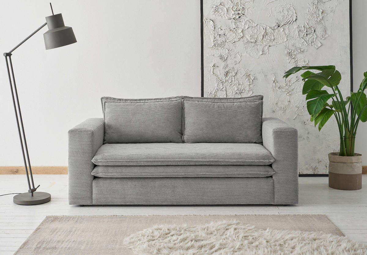 SOFA hellgrau Cord, Couch 2-Sitzer 180 cm - Beige/Hellgrau, Holz/Textil (180/83/91cm) - Furn.Design