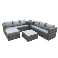 LOUNGESOFA Polyrattan 7-Sitzer - Dunkelgrau/Grau, Glas/Kunststoff - Fimous