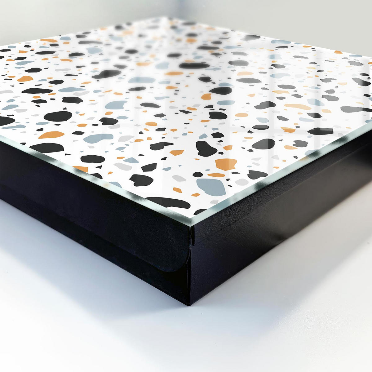 SCHLÜSSELBOX Schwarz 30x30 cm- Türöffnung nach rechts - Terrazzo-Muster - Schwarz, Metall (30/30/5cm) - TULUP