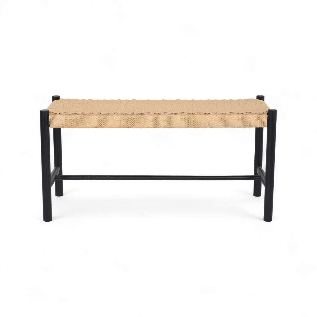 SITZBANK 90/36/45 cm Rattan / Eiche Schwarz - Beige/Schwarz, Holz/Papier (90/45/36cm) - Furnhouse