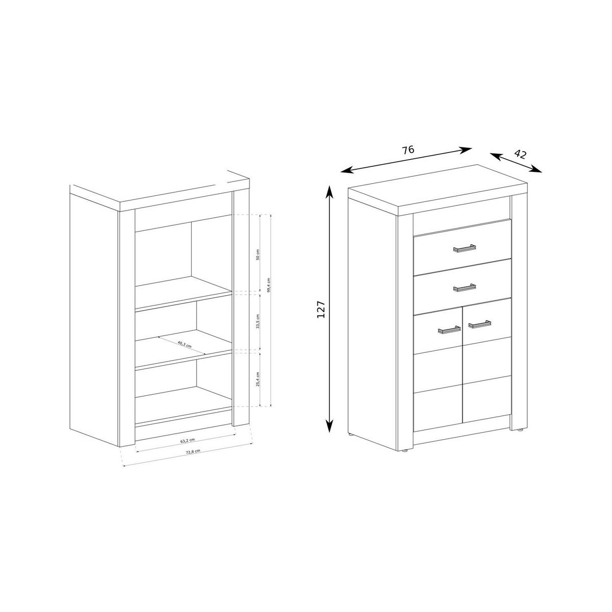 KOMMODE Indianapolis I-6 76 x 127 x 42 cm Esche hell - Braun, Holzwerkstoff/Metall (76/127/42cm) - Koseto