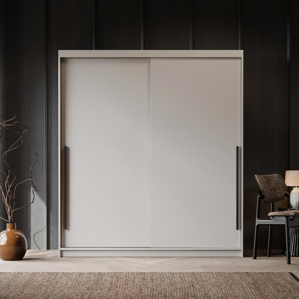 SILENTE 180 cm Schiebetürenschrank mit Einlegeböden und Kleiderstange - Beige, Holzwerkstoff (180/205/60cm) - Idohome