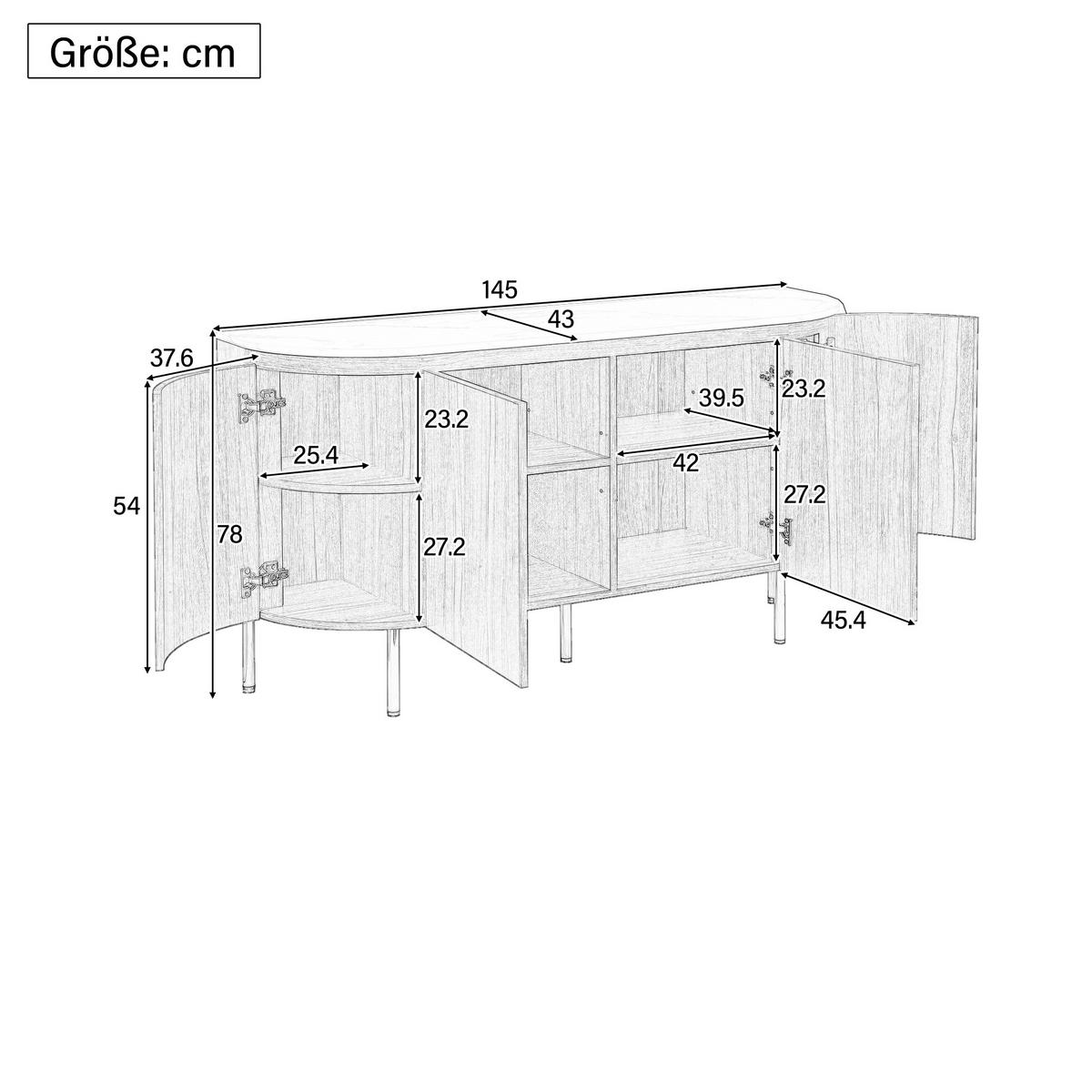 SIDEBOARD mit praktischem Stauraum - Schwarz, Holzwerkstoff (145/78/43cm) - Urban Meuble