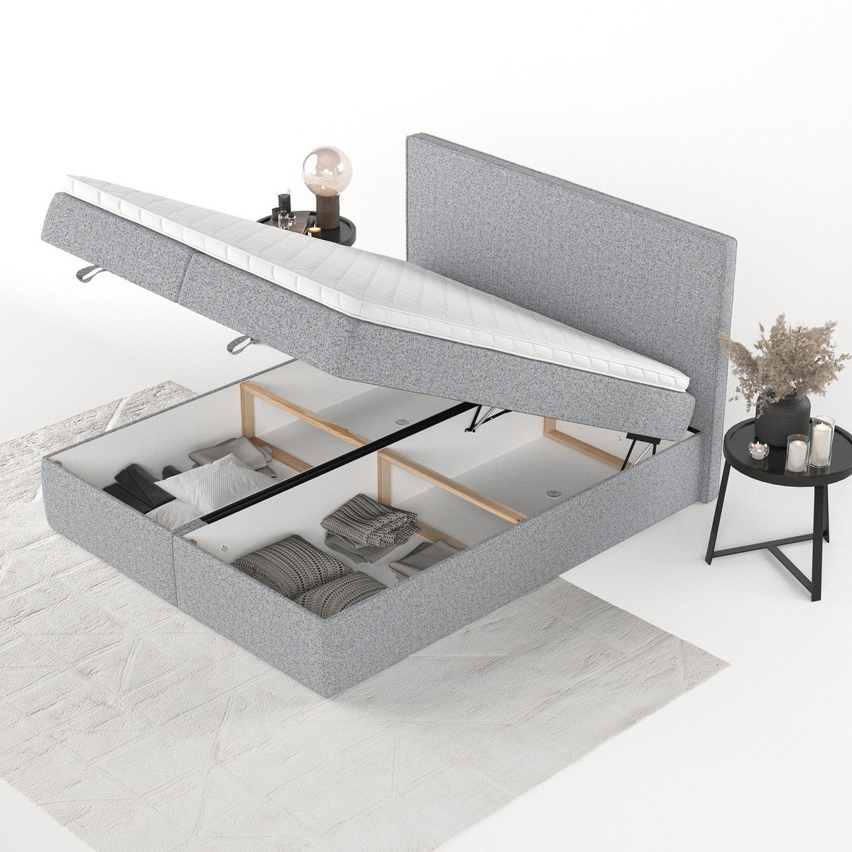 BOXBETT Velma 140/200 cm Grau im Riva Stoff - Schwarz/Grau, Holz/Holzwerkstoff (140/200cm) - AltaBeds