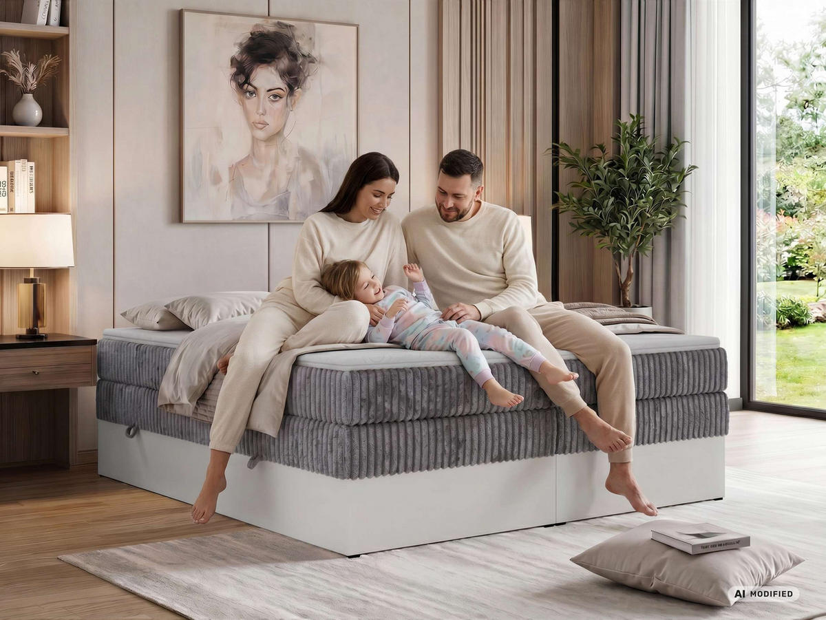 BOXSPRINGBETT TRAVIT ZERO KING 180/200 - Grau Cord - Topper T25 - H3 - Schwarz/Grau, Kunststoff/Textil (180/200cm) - MKS