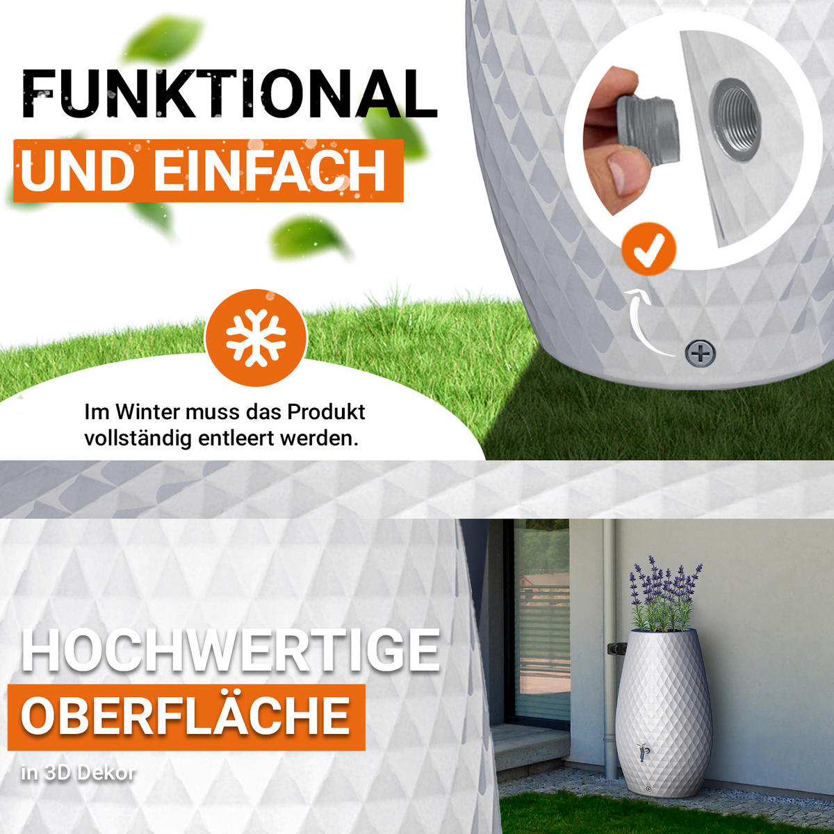 2IN1 Regentonne 230 L, arctic mit integrierter Pflanzschale - Weiß, Kunststoff (53/118/65cm) - GARANTIA