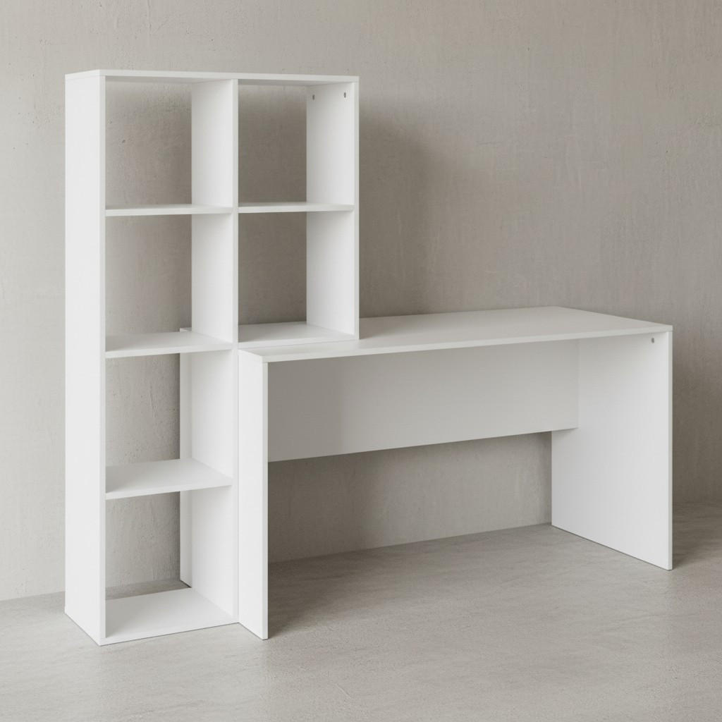 SCHREIBTISCH – mit Regal, groß, puristisches Design, Melaminharzbeschichtung - Weiß, Holz (59/170/144cm) - KADIMA DESIGN
