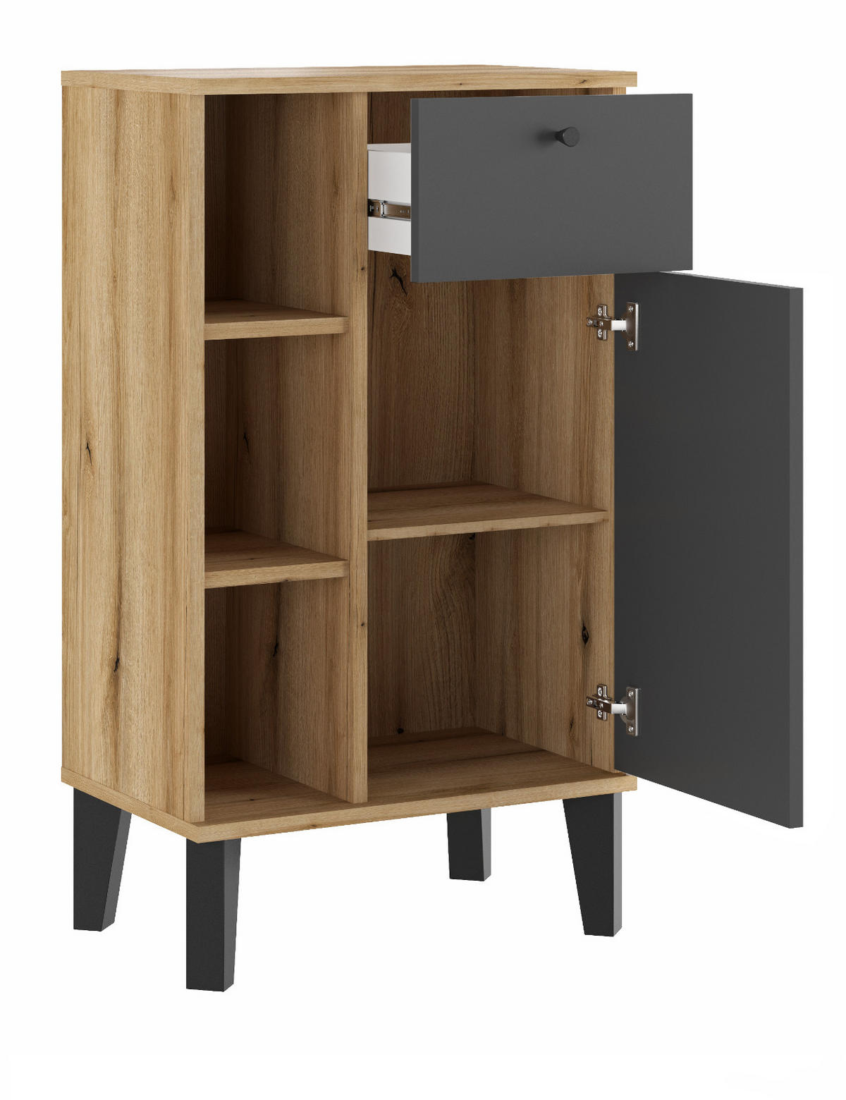 BADKOMMODE grau, Evoke Eiche, Badkommode, 51 x 90 cm - Eichefarben/Schwarz, Holzwerkstoff/Metall (51/90/33cm) - Furn.Design