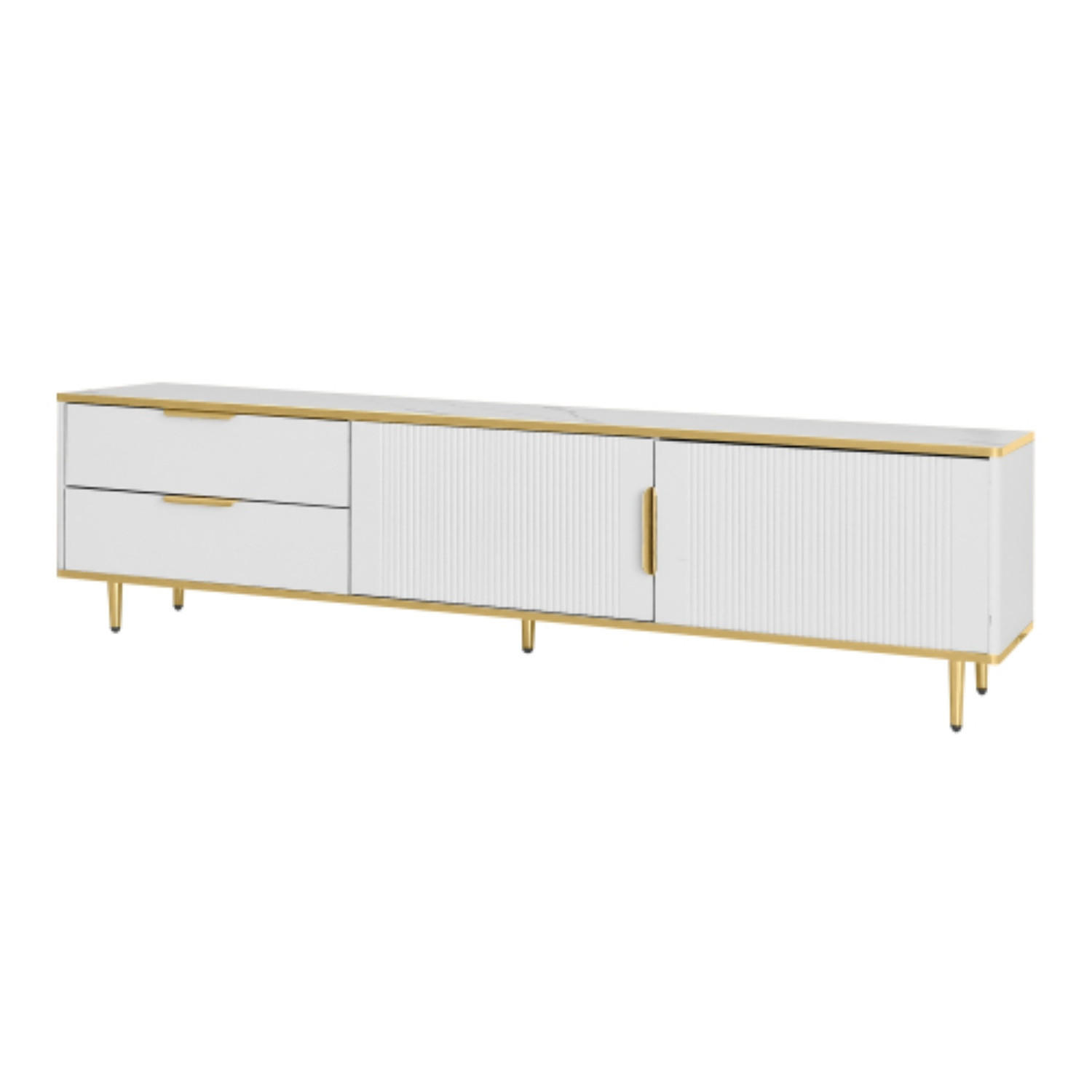 TV-SCHRANK 170/37/45 cm weiß mit goldenen Griffen und Schnitzmustern - Weiß, Holzwerkstoff (170/45/37cm) - OKWISH