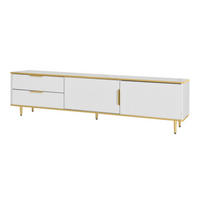 TV-SCHRANK 170/37/45 cm weiß mit goldenen Griffen und Schnitzmustern - Weiß, Holzwerkstoff (170/45/37cm) - OKWISH