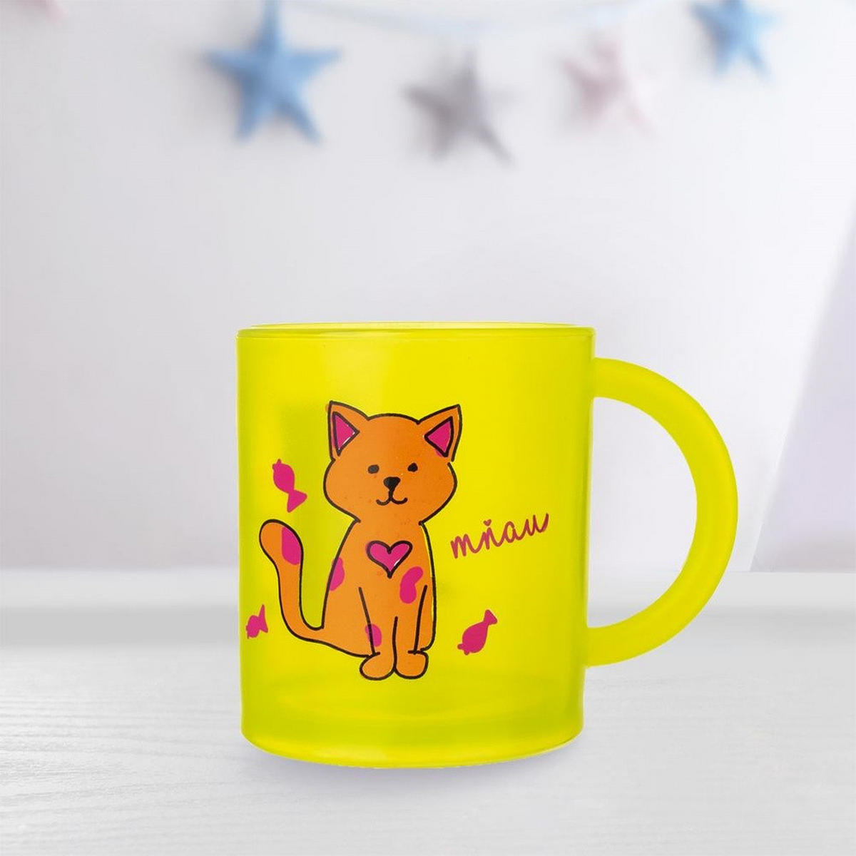 KINDERBECHER KATZE, Kunststoff, gelb, 260 ml - Blau, Kunststoff (0.26L) - Orion 
