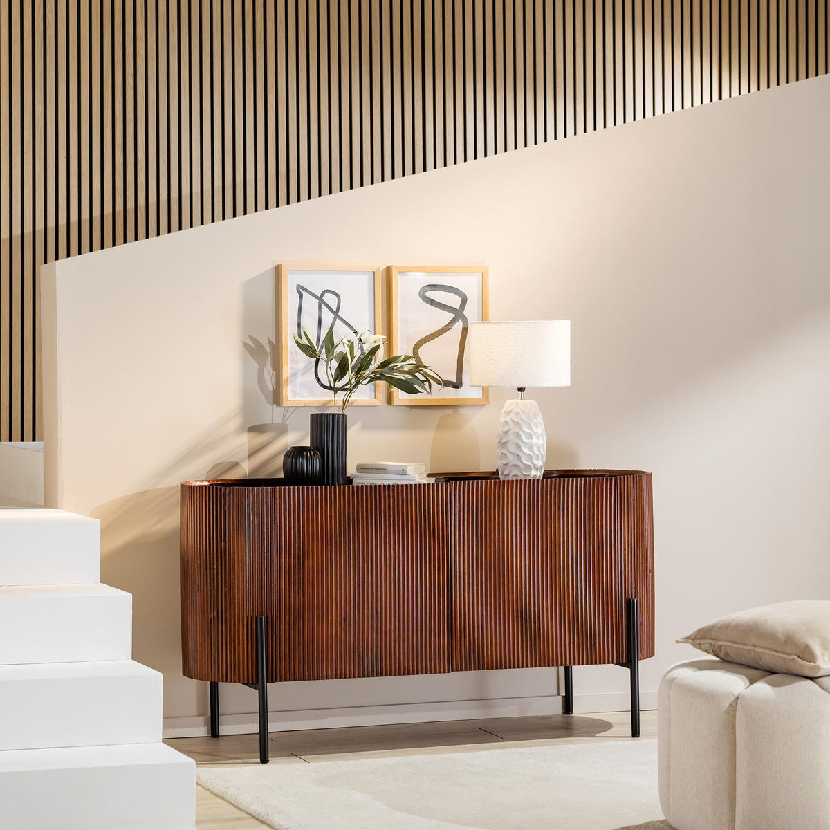 MASSIVES SIDEBOARD - Mango - Schwarz/Braun, Holz/Metall (150/75/45cm) - home24