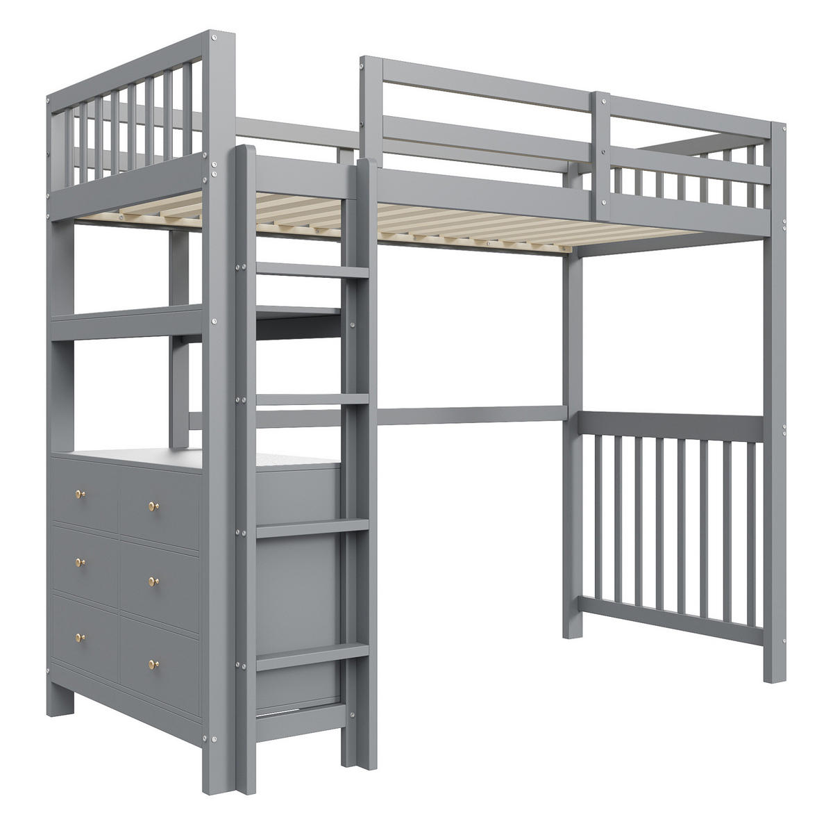 HOCHBETT 90/200 cm in Grau mit Rausfallschutz, Leiter und Stauraum - Grau, Holz (90/200cm) - BEAOK