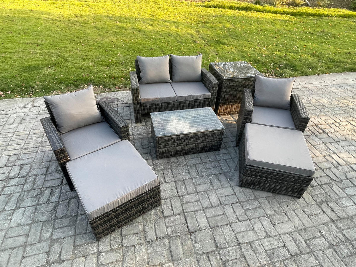 GARTENSOFA Hohe Rückenlehne Polyrattan Dunkelgrau 6-Sitzer - Dunkelgrau, Metall - Fimous