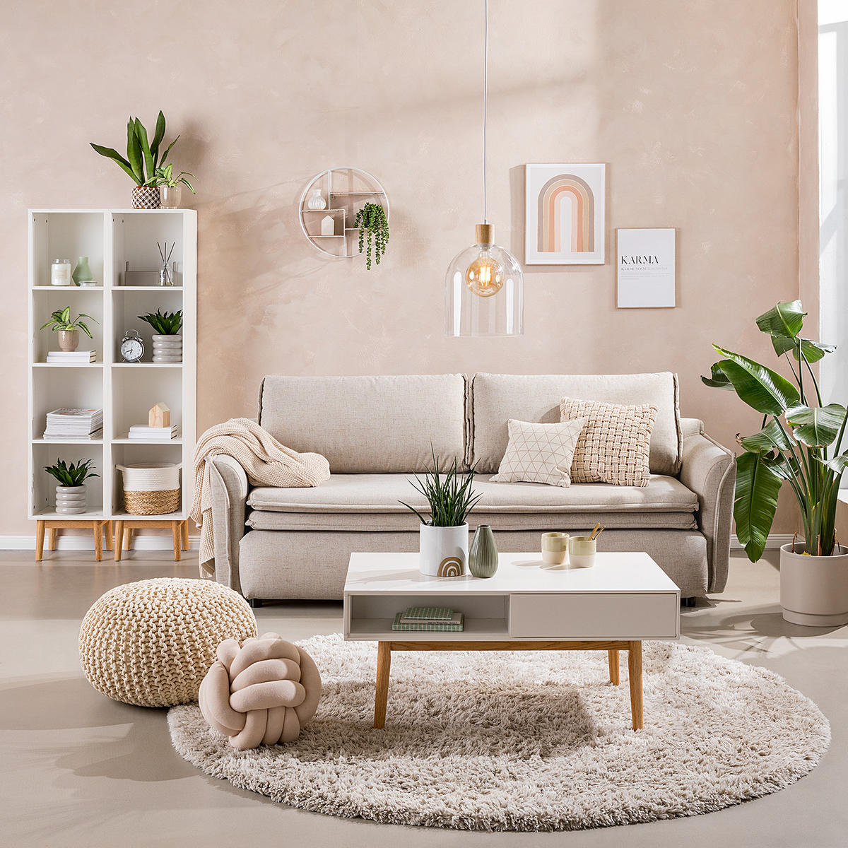 SCHLAFSOFA mit Holzfüßen - Webstoff - Beige/Buchefarben, Buchenholz/Textil (225/85/90cm) - home24