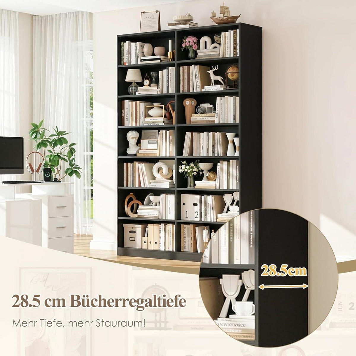 BÜCHERREGAL 212 cm schwarz - Schwarz, Holzwerkstoff (116/212/28.5cm)