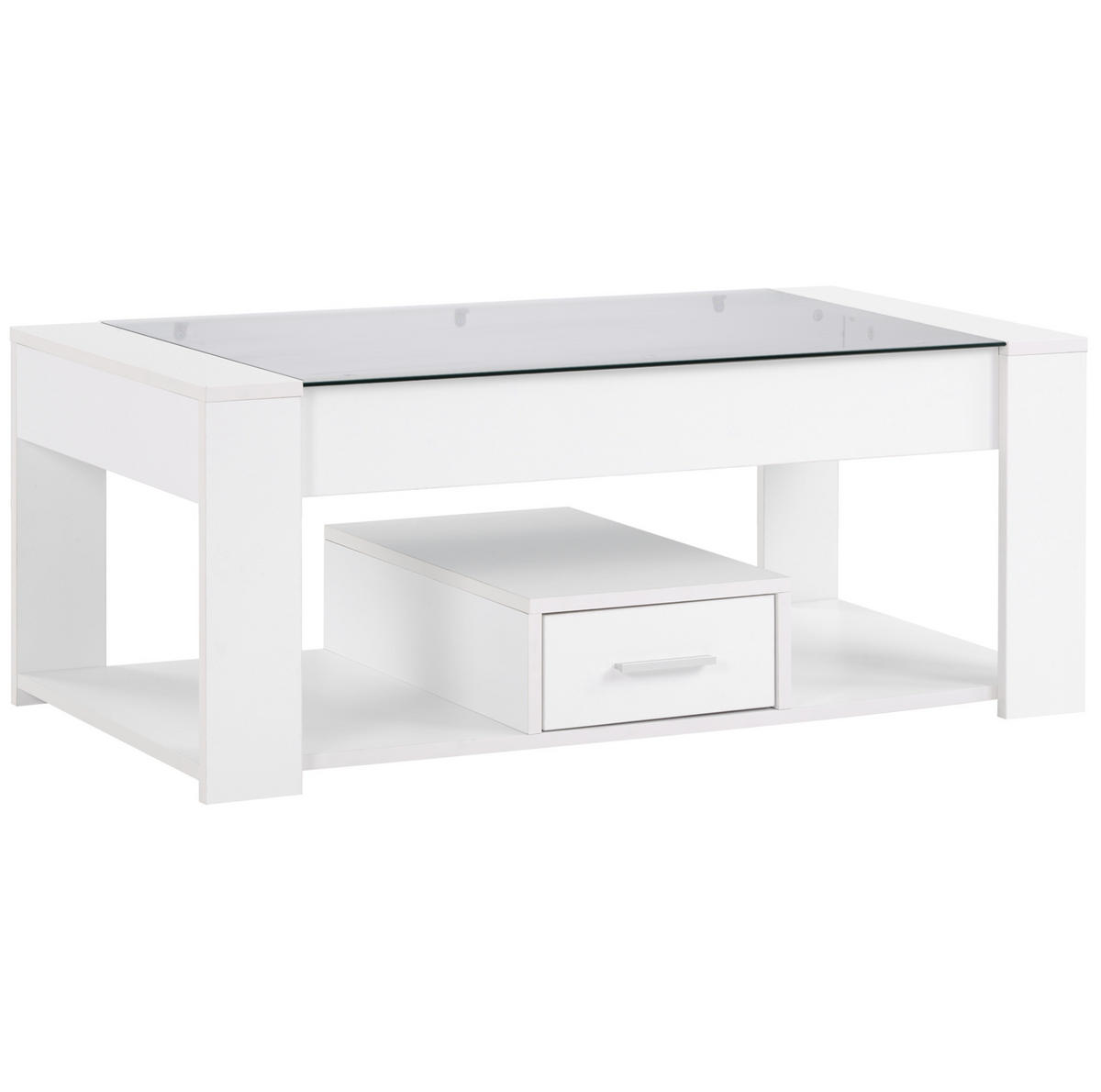 COUCHTISCH, weiße Glasplatte, Spanplatte, 2 Schubladen & offenes Fach, 100/50/40 cm,weiß - Weiß, Holzwerkstoff (100/50/40cm) - Redom