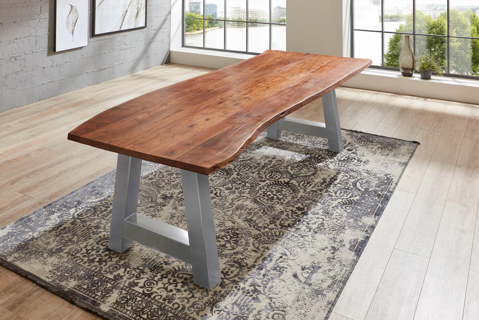 ESSTISCH ADELAIDE - Silberfarben/Braun, Holz/Metall (100/220/77cm) - SAM