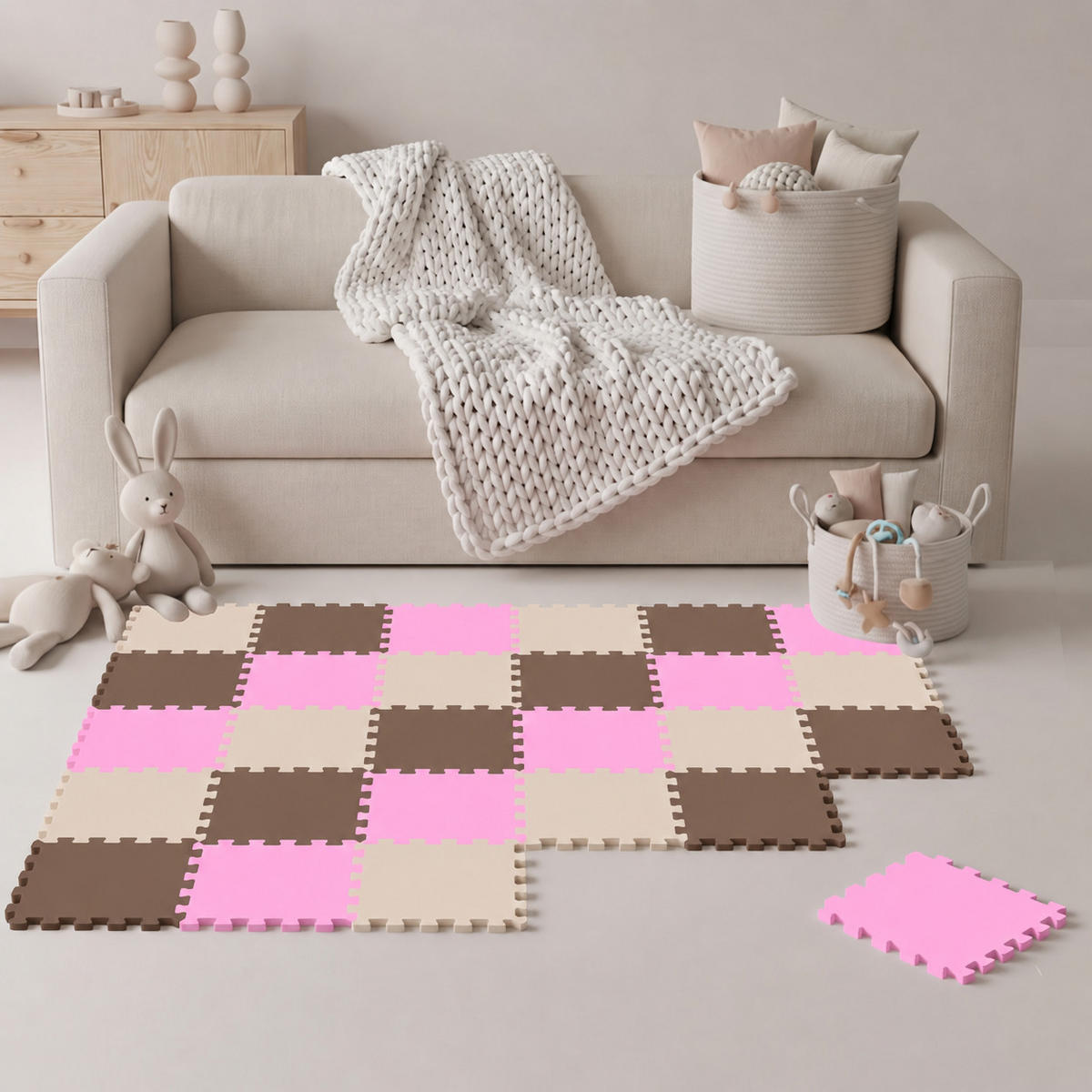 SPIELMATTE ab Null - 270/90 cm Puzzlematte Beige - Multicolor, Kunststoff (30/30cm) - Littletom