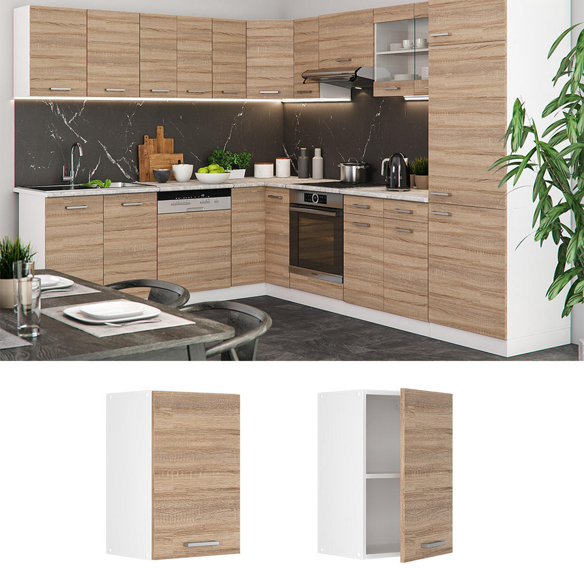 HÄNGESCHRANK R-Line Sonoma 40 cm - Weiß/Sonoma Eiche, Holzwerkstoff (40/60/31cm) - Vicco