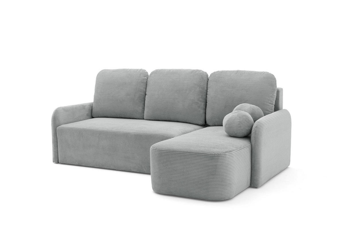 ECKSOFA CASPER L Rechts mit Schlaffunktion 132x198 Cord Grau - Schwarz/Grau, Holz/Kunststoff (145/217cm) - Muffo