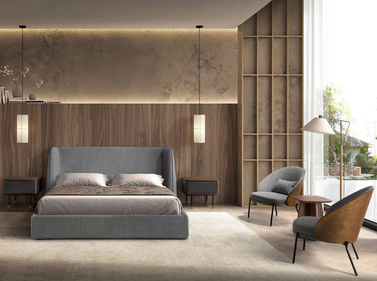 NACHTSCHRANK Nachttisch aus matt dunkelgrauem Holz, schwarzem Stahl und Walnussplatte 60/45/50 cm - Dunkelgrau, Holzwerkstoff (60/50/45cm) - ANGEL CERDA