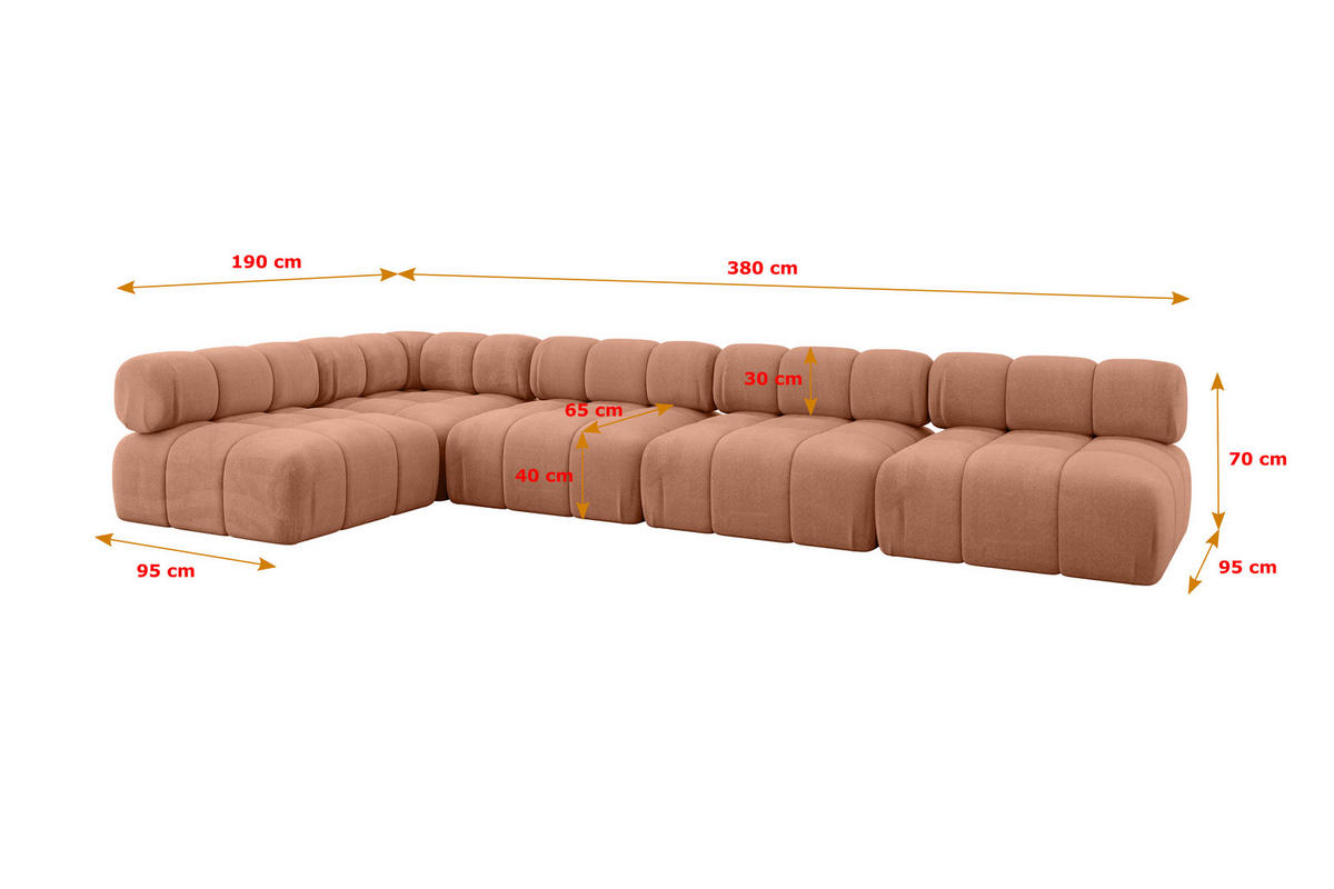 ECKSOFA modulares Sofa Samaro-L3 - 380x190x70 cm Apricot Velours - Koralle, Holzwerkstoff/Textil (380/190cm) - ALTDECOR