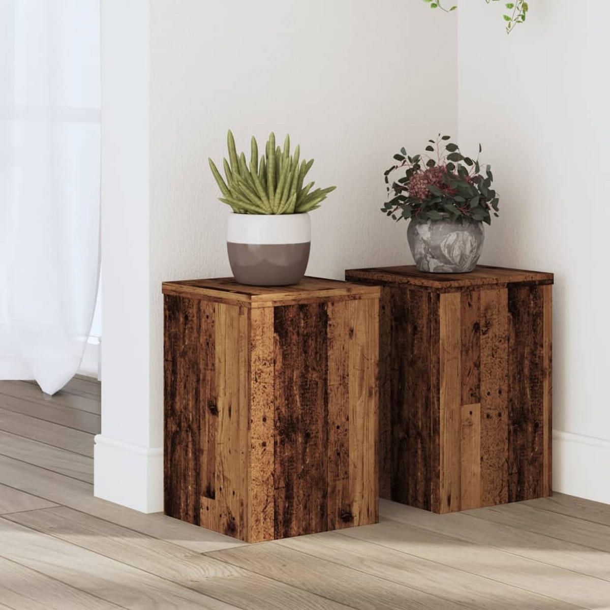 PFLANZENSTÄNDER 2Er Set Altholz-Optik 20/20/30 Cm Holzwerkstoff - Braun, Holzwerkstoff (20/30/20cm) - vidaXL